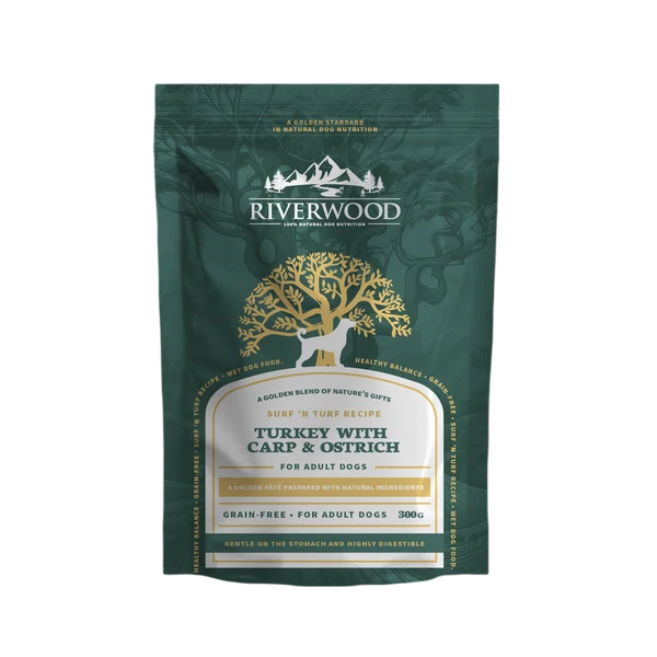 Riverwood Mokra karma w saszetce dla psów - Indyk ze Strusiem i Karpiem (300g)