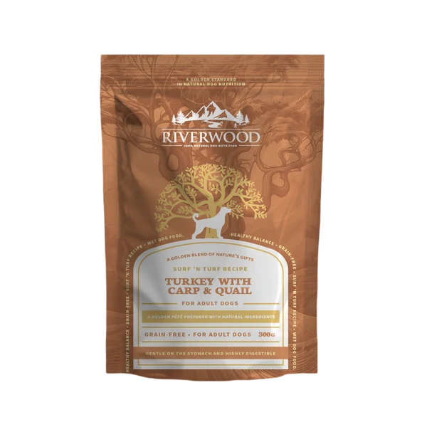 Riverwood Mokra karma w saszetce dla psów - Indyk z Przepiórką i Karpiem (300g)