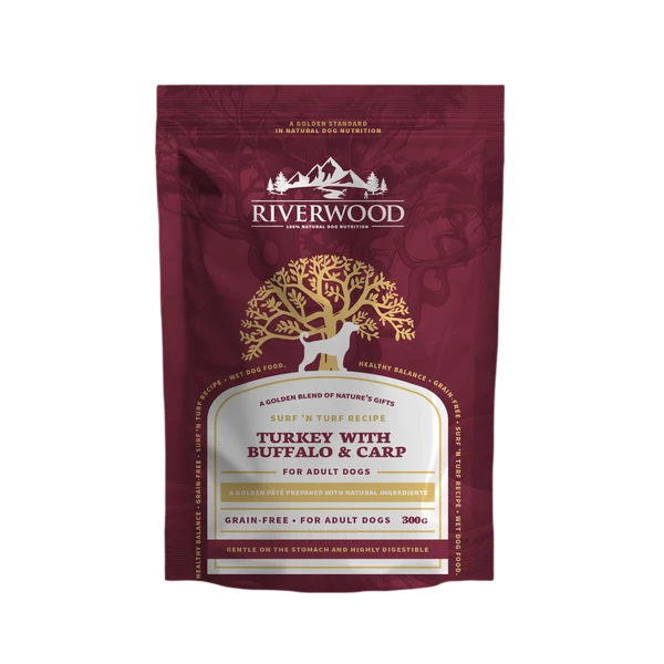 Riverwood Mokra karma w saszetce dla psów - Indyk z Bawołem i Karpiem (300g)