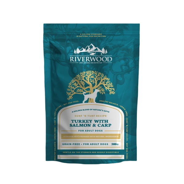Riverwood Mokra karma w saszetce dla psów - Indyk z Łososiem i Karpiem (300g)